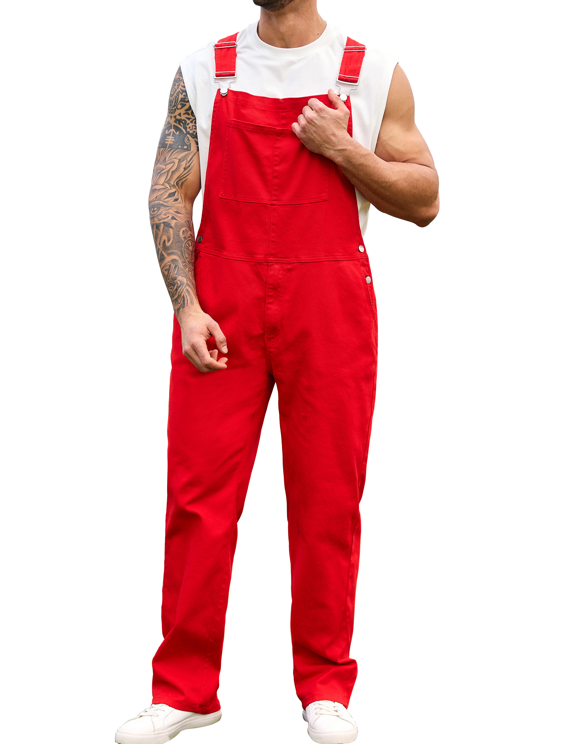 Overalls for Men Work Utility Coveralls Fashion Bib Romper Jumpsuit with Zipper Fly(Red,M)