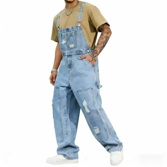 Overalls for Men Work Utility Jumpsuit Denim Bib Coveralls with Multi Pockets(Light Blue,2XL)