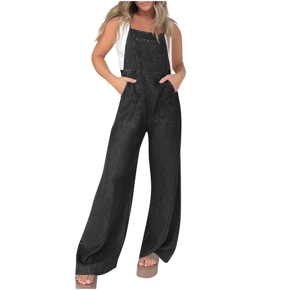 Overalls for Women Casual Adjustable Bib Overalls Wide Leg Jumpsuits Loose Fit Cropped Jean Rompers with Pockets