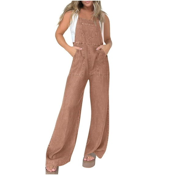 Overalls for Women Casual Adjustable Bib Overalls Wide Leg Jumpsuits Loose Fit Cropped Jean Rompers with Pockets