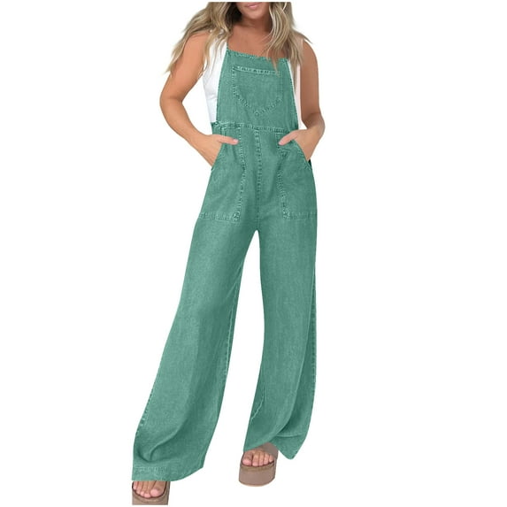 Overalls for Women Casual Adjustable Bib Overalls Wide Leg Jumpsuits Loose Fit Cropped Jean Rompers with Pockets