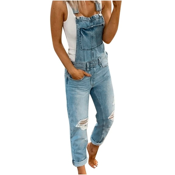 Overalls for Women Loose Fit Jean Denim Bib Jumpsuit Stretch Overall Pants Blue M