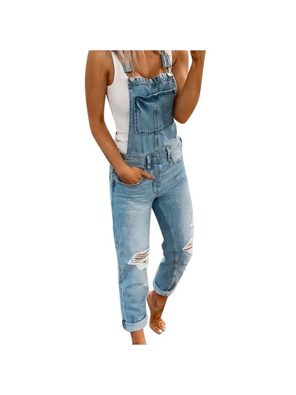 Overalls for Women Loose Fit Jean Denim Bib Jumpsuit Stretch Overall Pants Blue M
