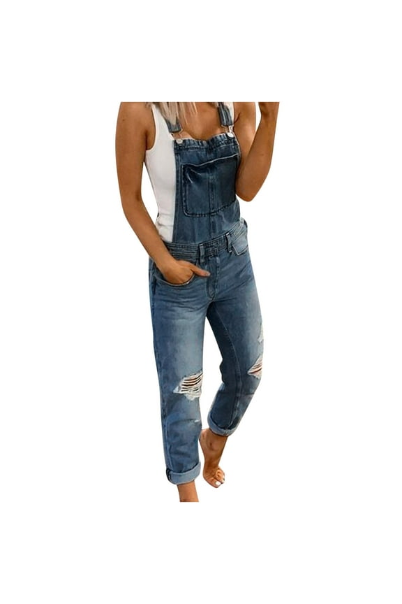 Overalls for Women Loose Fit Jean Denim Bib Jumpsuit Stretch Overall Pants Dark Blue M