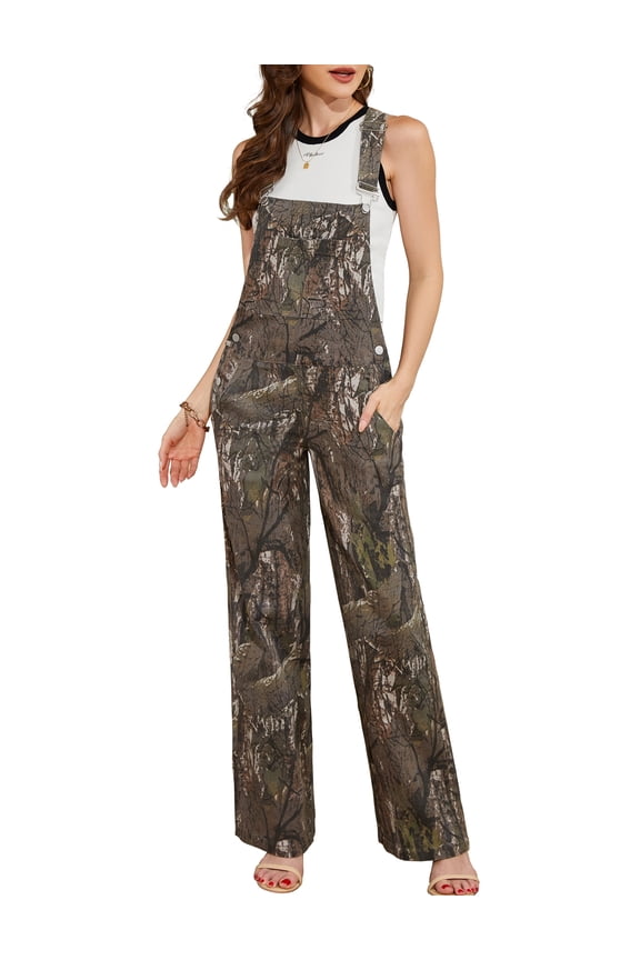 Camo Overalls for Women Loose Fit Fashion Jumpsuits Straight Leg Pants Bibs Coveralls Hunting Clothes(Branch Camouflage,2XL)