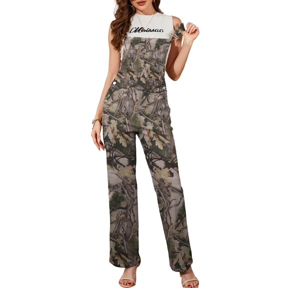Camo Overalls for Women Loose Fit Fashion Jumpsuits Straight Leg Pants Bibs Coveralls Hunting Clothes(Branch Flower Camouflage,S)