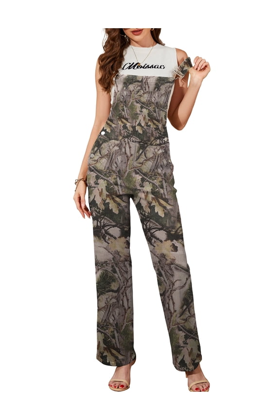 Camo Overalls for Women Loose Fit Fashion Jumpsuits Straight Leg Pants Bibs Coveralls Hunting Clothes(Branch Flower Camouflage,S)
