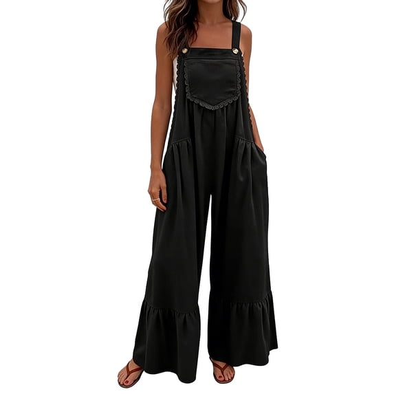 Overalls for Women Plus Size Fashion Spaghetti Strap Wide Leg Rompers with Pockets Summer Dressy Rompers