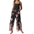 thumbnail image 1 of Overalls for Women Summer Casual Button Sleeveless Wide Leg Jumpsuits Loose Fit Floral Dressy Rompers, 1 of 6