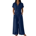 thumbnail image 1 of Overalls for Women Summer V Neck Short Sleeve Button Down Wide Leg Jumpsuits Dressy Casual Rompers with Pockets, 1 of 6