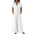 thumbnail image 1 of Overalls for Women Summer V Neck Short Sleeve Button Down Wide Leg Jumpsuits Dressy Casual Rompers with Pockets, 1 of 6