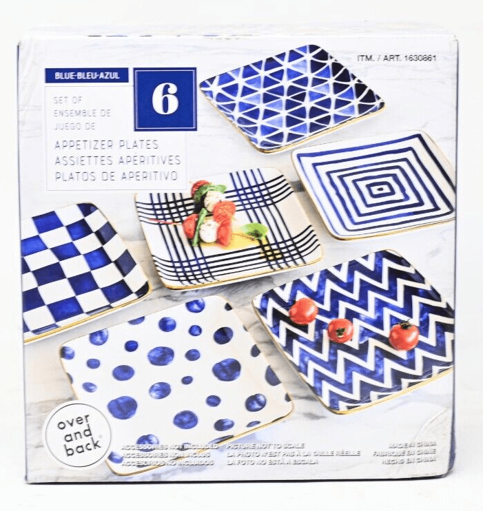 Overandback Appetizer Square Plates 6Pack Stack for Easy Storage Blue