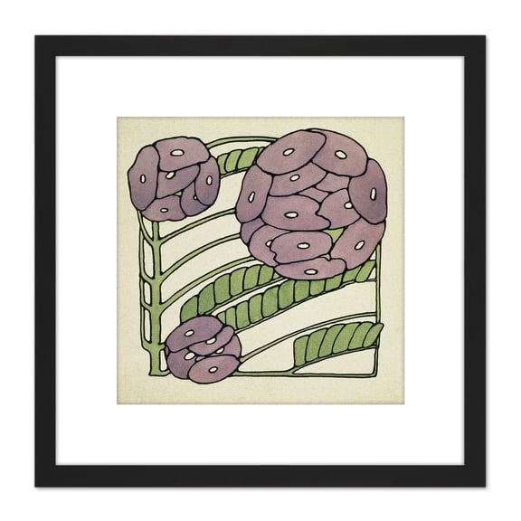 Overbeck Arts Craft Floral Pattern Design 8X8 Inch Square Wooden Framed Wall Art Print Picture with Mount