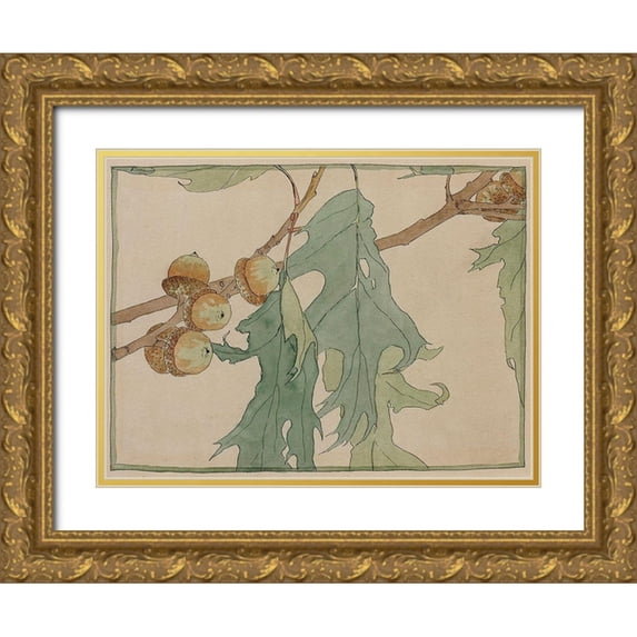 Overbeck, Hannah Borger 14x12 Gold Ornate Wood Framed with Double Matting Museum Art Print Titled - Oak/Acorns