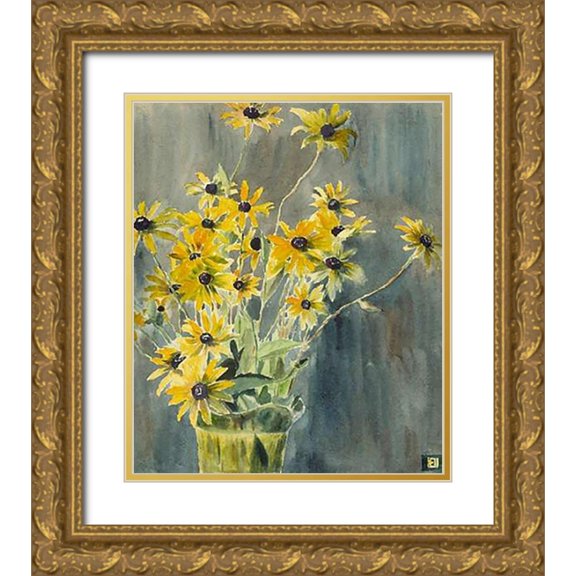 Overbeck, Hannah Borger 15x17 Gold Ornate Wood Framed with Double Matting Museum Art Print Titled - Vase with Blackeyed Susans
