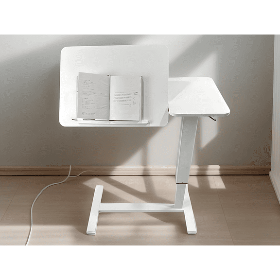 Overbed Bedside Desk, Mobile Rolling Laptop Stand Tilting Overbed Table with Wheels, Height Adjustable Tray Table for Laptop Bed Sofa Side Table, Bedside Table (WHITE)