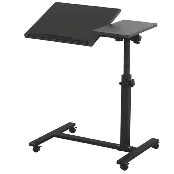 Overbed Bedside Desk Mobile Rolling Laptop Stand Tilting Overbed Table with Wheels Height Adjustable Tray Table for Laptop Bed Sofa Side Table (Black)