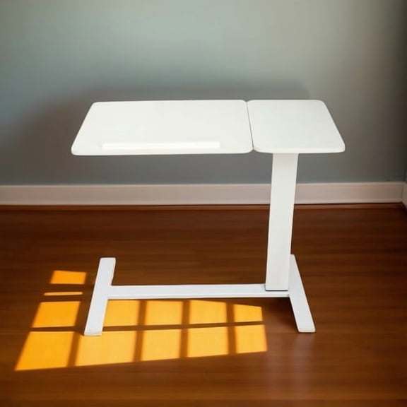 Overbed Bedside Desk, Mobile Rolling Laptop Stand Tilting Overbed Table with Wheels, Height Adjustable Tray Table for Laptop Bed Sofa Side Table (White)