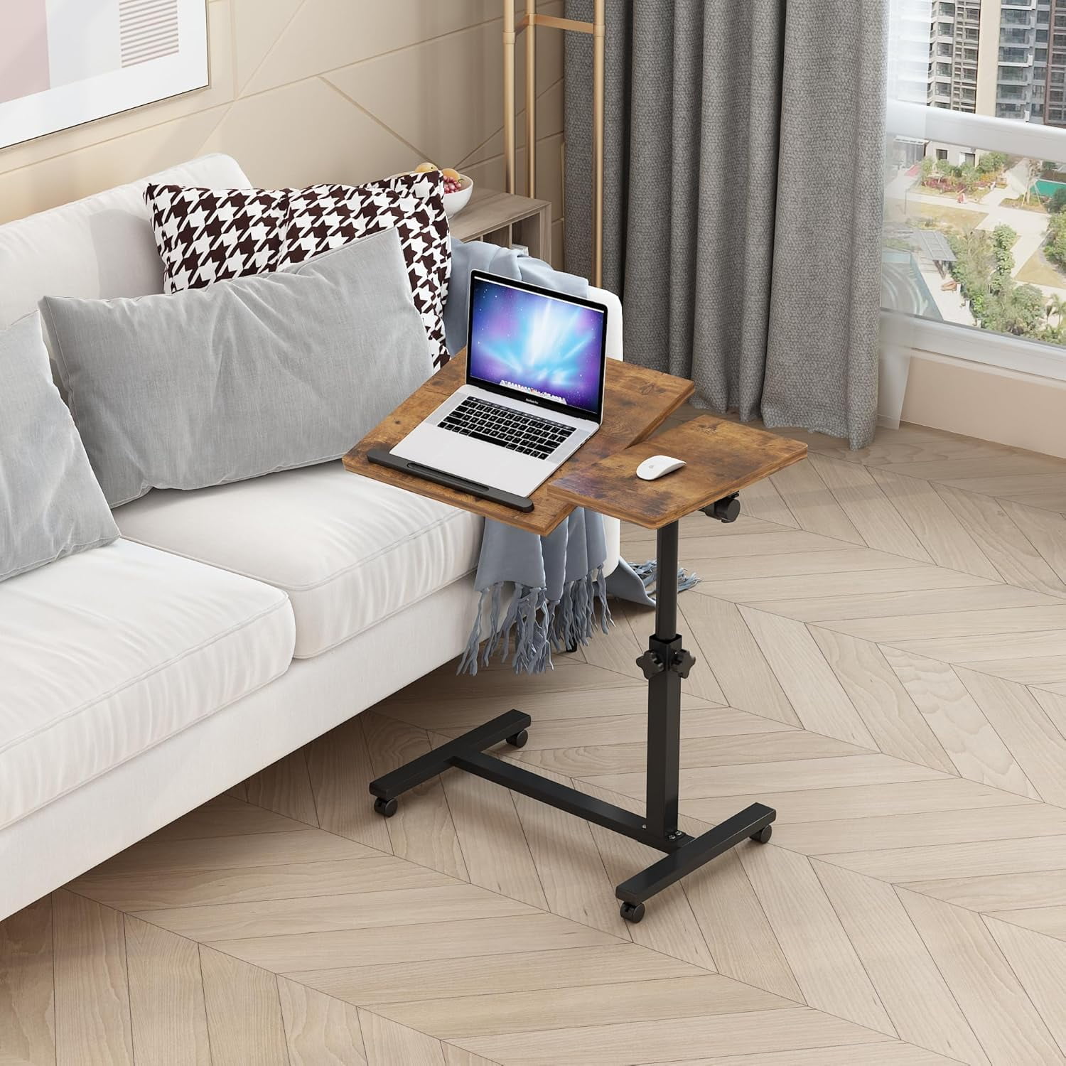 Overbed Bedside Desk Mobile Rolling Laptop Stand Tilting Overbed Table ...