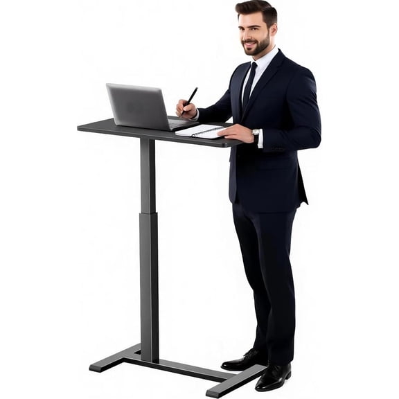 Overbed Bedside Table with Wheels,Rolling Standing Desk Adjustable Height,Pneumatic Mobile Laptop Desk Computer Cart,Rolling Side Table for Home Office,Classroom,Black