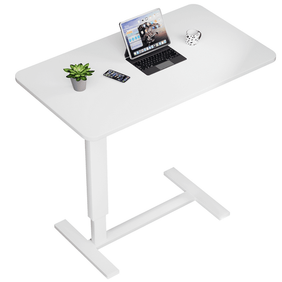 Overbed Bedside Table With Wheels,Adjustable Medical Home Bed Table,Rolling Tray Laptop Table,Mobile Standing Desk,White