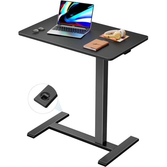 Overbed Bedside Table with Hidden Casters,Adjustable Hospital & Home Use Bed Table, Rolling Laptop Table, Mobile Standing Desk,Black
