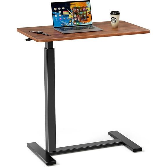 Overbed Bedside Table with Wheels, Adjustable Hospital & Home Use Bed Table, Rolling Laptop Table, Mobile Standing Desk, Rust