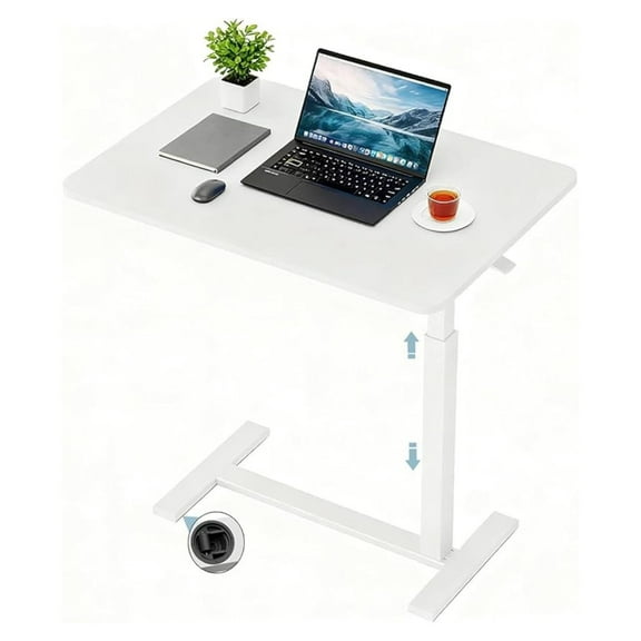 Overbed Bedside Table with Wheels,Height Adjustable Bedside Table for Recliner,Rolling Standing Desk for Home Hospital,White