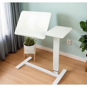 Overbed Bedside Table with Wheels - Height Adjustable Bedside Table with Tilt Top, White, Mobile Work & Meal Tray for Bed & Sofa, Enjoy lightly