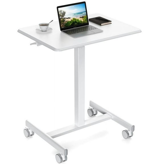Overbed Bedside Table with Wheels, Mobile Standing Stand Up Rolling Laptop PC, Adjustable Height Tray, Side Computer Workstation for Home Use
