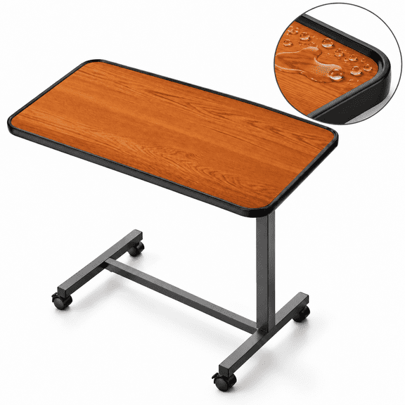 Kekoy Overbed Table with Wheels, One-Touch Height Adjustable Rolling Hospital Bedside Table, Stable Bed Tray for Eating, Reading, Elderly Home Care and Hospital Use