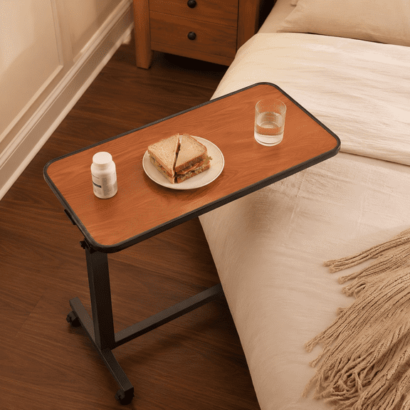 KEKOY Overbed Table with Wheels, Easy Height Adjustable Bedside Table for Bed for Elderly, Rolling Bed Tray Table for Eating & Reading, Stable Support for Medical Home Care and Hospital Use