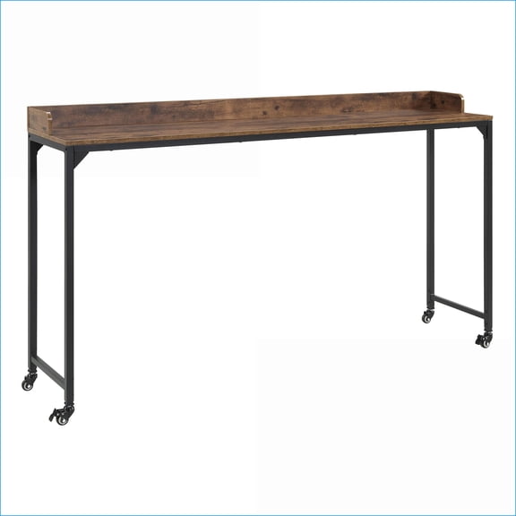 Overbed Desk Rustic Brown Multipurpose with Adjustable Height, Metal Casters | Engineered Wood | Metal