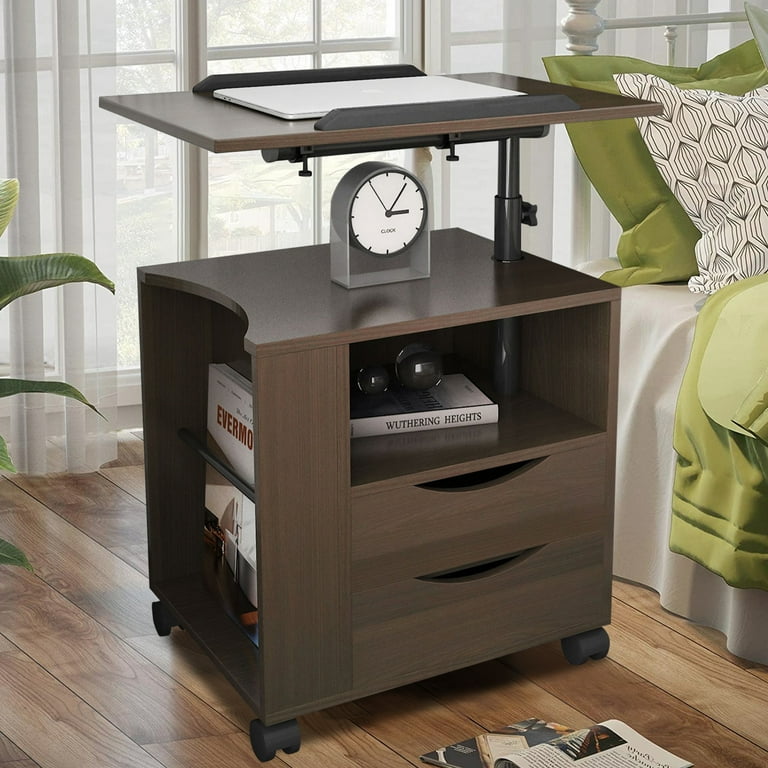 Overbed Nightstand Wood Height Adjustable Overbed End Table with