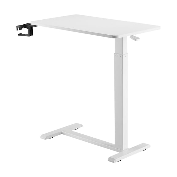 Overbed Rolling Table with 4 Hidden Wheels, Adjustable Height, Cup Holder, Particle Board, White for Home Office Study