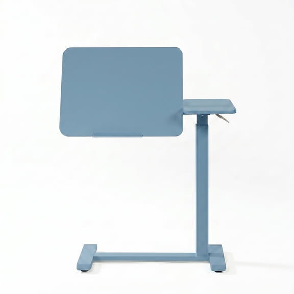 Overbed Table Adjustable Height 30"-43", Rolling Laptop Desk with Wheels, Tilt Split Top Over Bed Table for Hospital, Home, or Bedroom Use, Portable Bedside Table Stand (Tiltable Top, Blue)