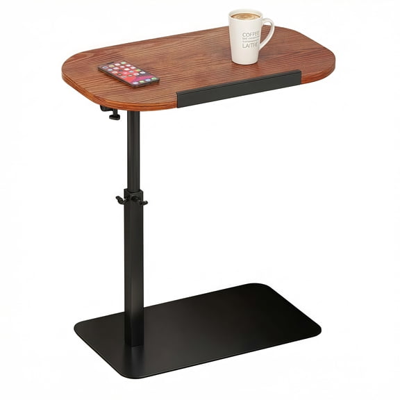 Overbed Table with Adjustable Height, Folding Laptop Desk for Bed and Sofa, Portable C-Shaped Tray Table with Metal Base for Home Office, Bedroom & Small Spaces