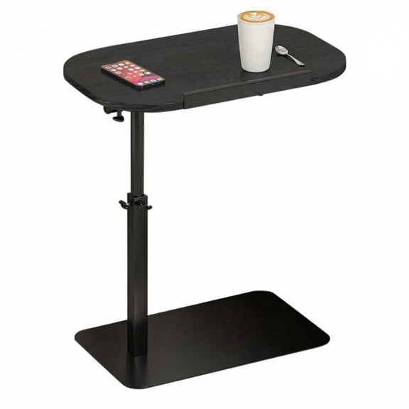 Overbed Table with Adjustable Height, Folding Laptop Desk for Bed and Sofa, Portable C-Shaped Tray Table with Metal Base for Home Office, Bedroom & Small Spaces