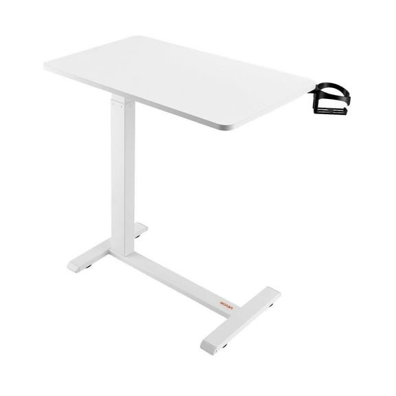 Overbed Table, Mobile Bed Side Table with 4 Wheels, Height Adjustable Rolling Laptop Desk with Cup Holder, Portable Particleboard Over Bed Desk for Home, Office, Study, White