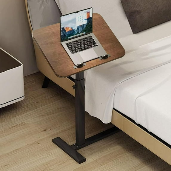 Overbed Table,Tilting Over The Bed Table with Hidden Wheels, Adjustable Bedside Table and Rolling Tray Table-Hospital Table Over Bed for Home Use-Tilt Walnut