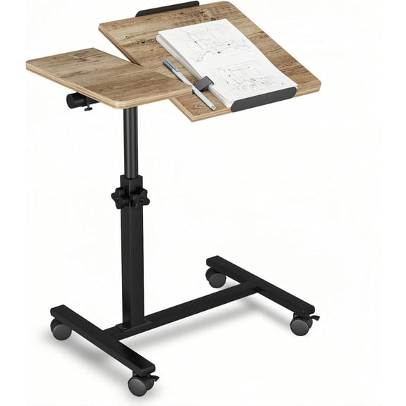 Overbed Table with Wheels Adjustable Height Beside Desk Rolling  Over Bed Table Laptop Stand for Couch Tray Table Bed Sofa Side Table  Workstations-Coffee