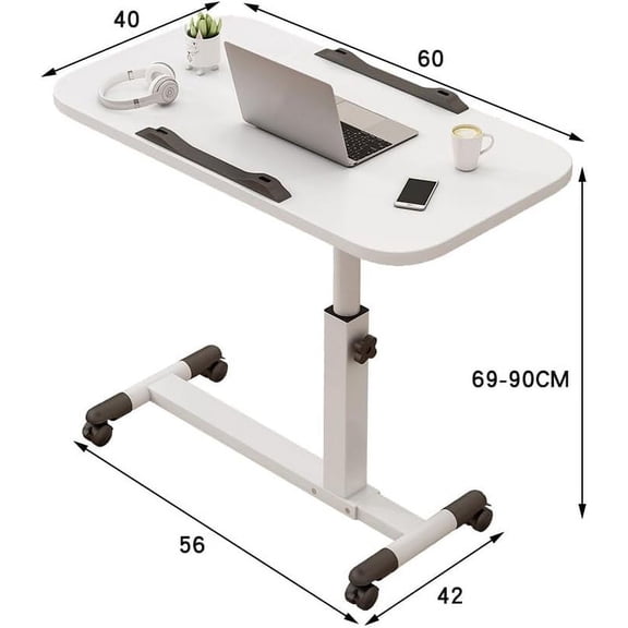 Overbed Table with Wheels Adjustable Height, Foldable Side Table, Rolling Table Standing Desk Potable Laptop Desk Computer Workstations for Home Office