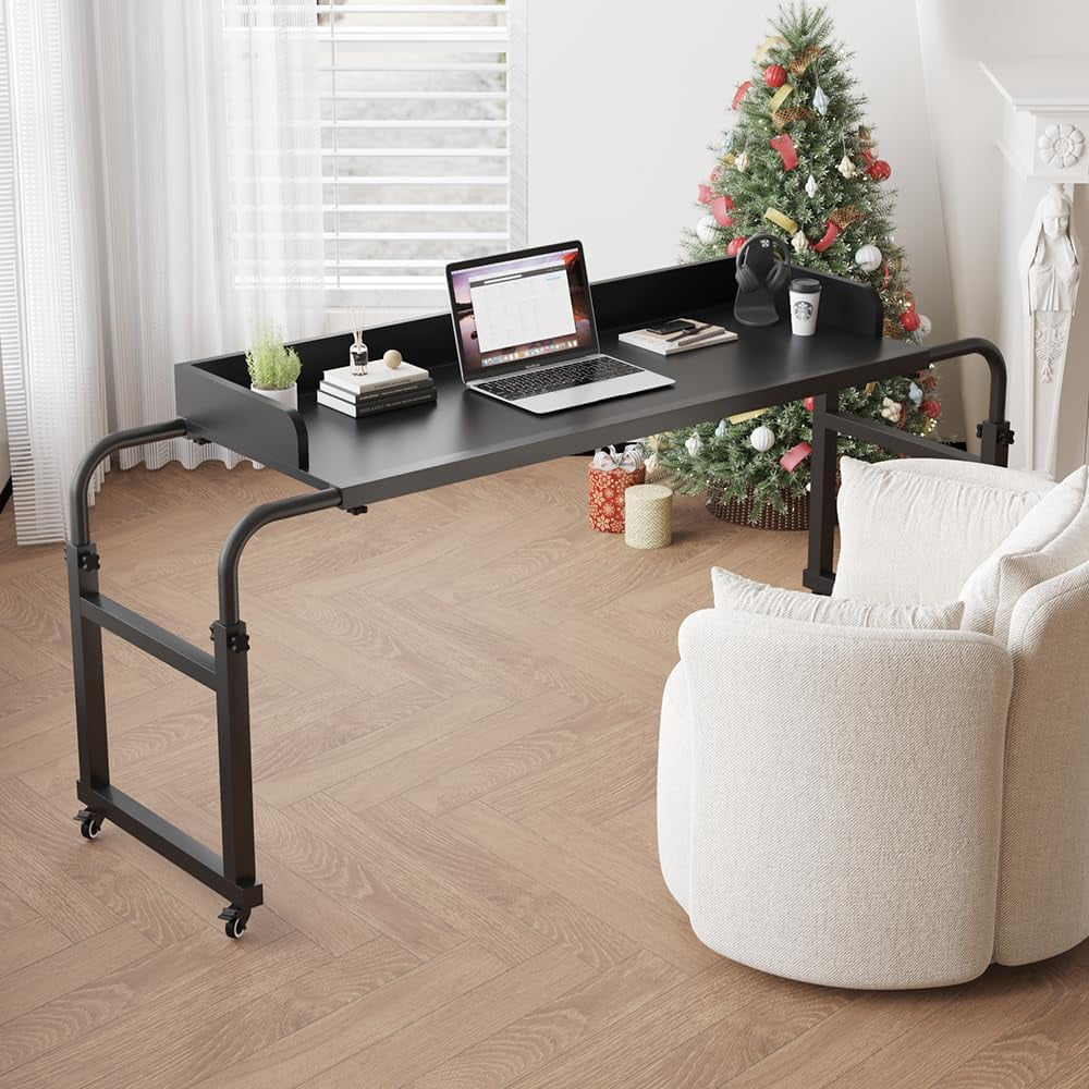 Overbed Table with Wheels, Bed Desk Recliner Table Adjustable Height ...