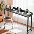 thumbnail image 1 of Overbed Table with Wheels, Queen Full Size Mobile Computer Desk, Standing Laptop Cart, Over Bed Table with Heavy Duty Metal Leg, for Bedroom 16" D x 71" W x 41" H (Black), 1 of 18