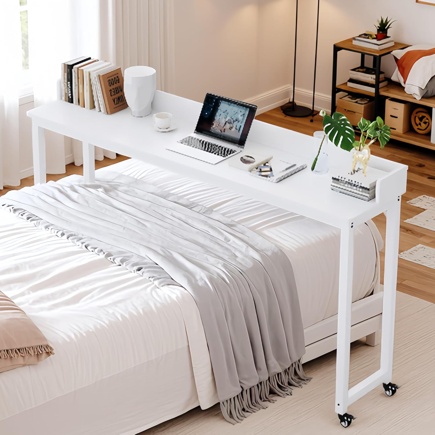 Overbed Table with Wheels, Queen Full Size Mobile Computer Desk ...