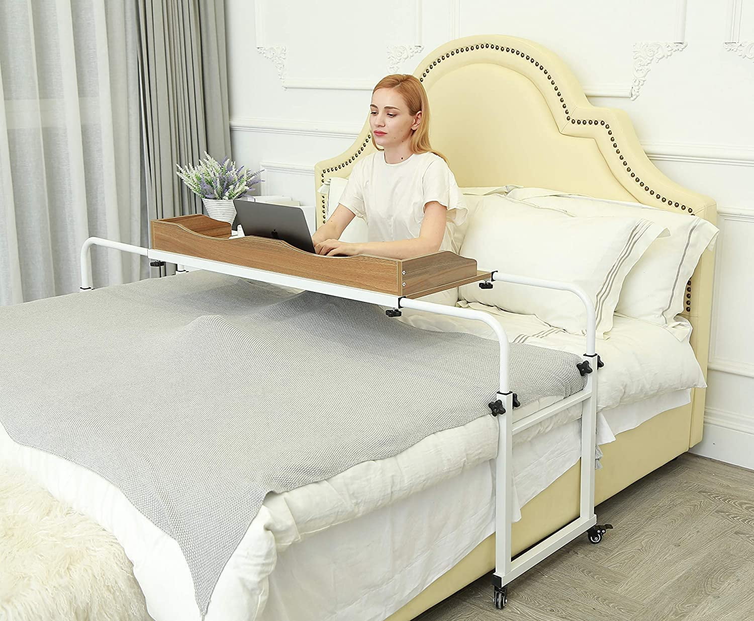 Overbed Table with Wheels, Height Adjustable Laptop Cart, Computer