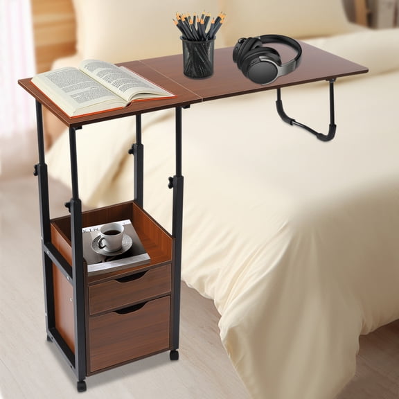 Overbed Table with Wheels, Movable Bedside Table, Height Adjustable Over Bed Desk
