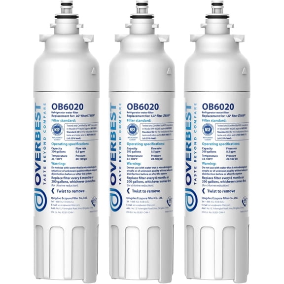 Overbest ADQ73613401 Refrigerator Water Filter, Replacement for LG LT800P, ADQ73613402, ADQ73613408, ADQ75795104, Kenmore 9490, 46-9490, LSXS26326S, LMXC23746S, LMXC23746D, Pack of 3