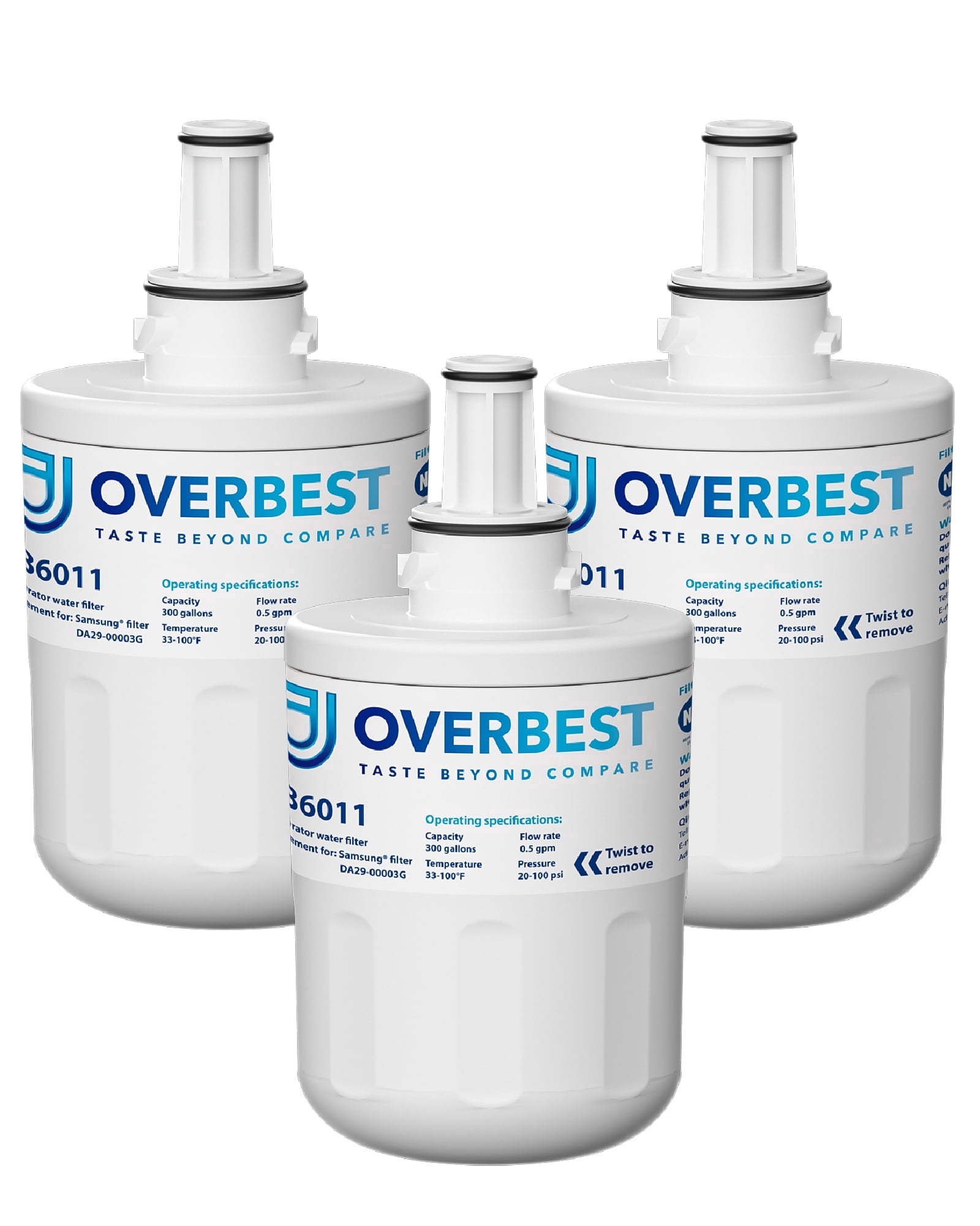 Overbest F11 Refrigerator Water Filter, Replacement for Samsung® DA29-00003G, DA29-00003B, DA29-00003A, Aqua-Pure Plus, HAFCU1,3 Pack