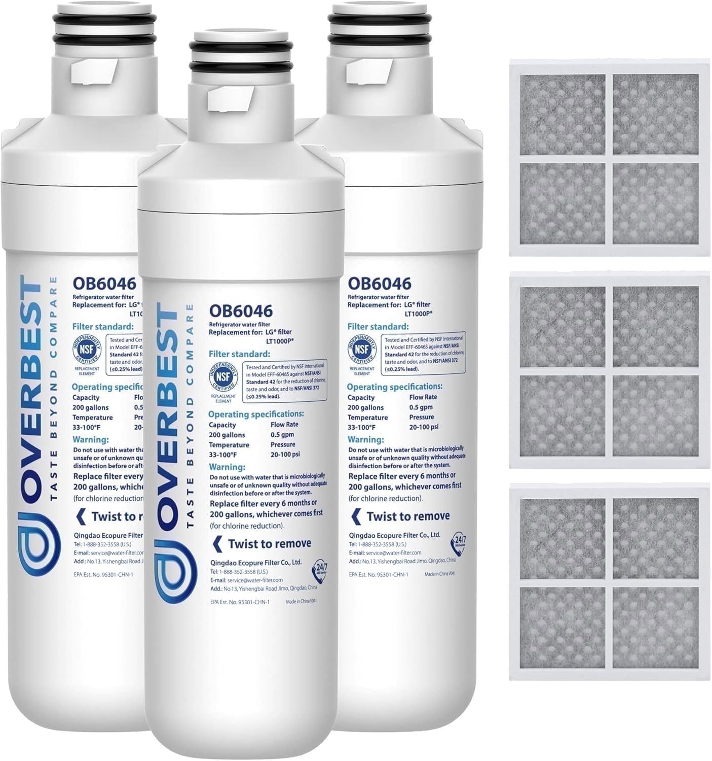 Overbest  ADQ747935 Refrigerator Water Filter and Air Filter, Replacement for , ADQ74793501, ADQ74793502, Kenmore 469980, 9980 and LT120F®, 3 Combo